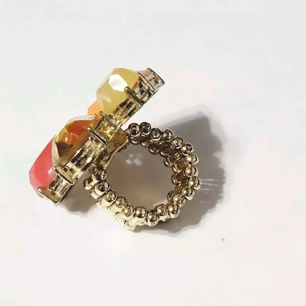 Colorful Lucite Sretch Ring Fashion‎ Orange, Red, Yellow, Gold-tone r-12